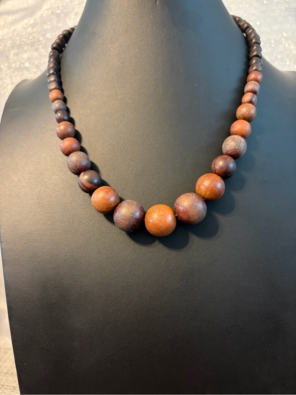 Wood Bead Necklace in Mixed Brown Tones - Women's Jewelry